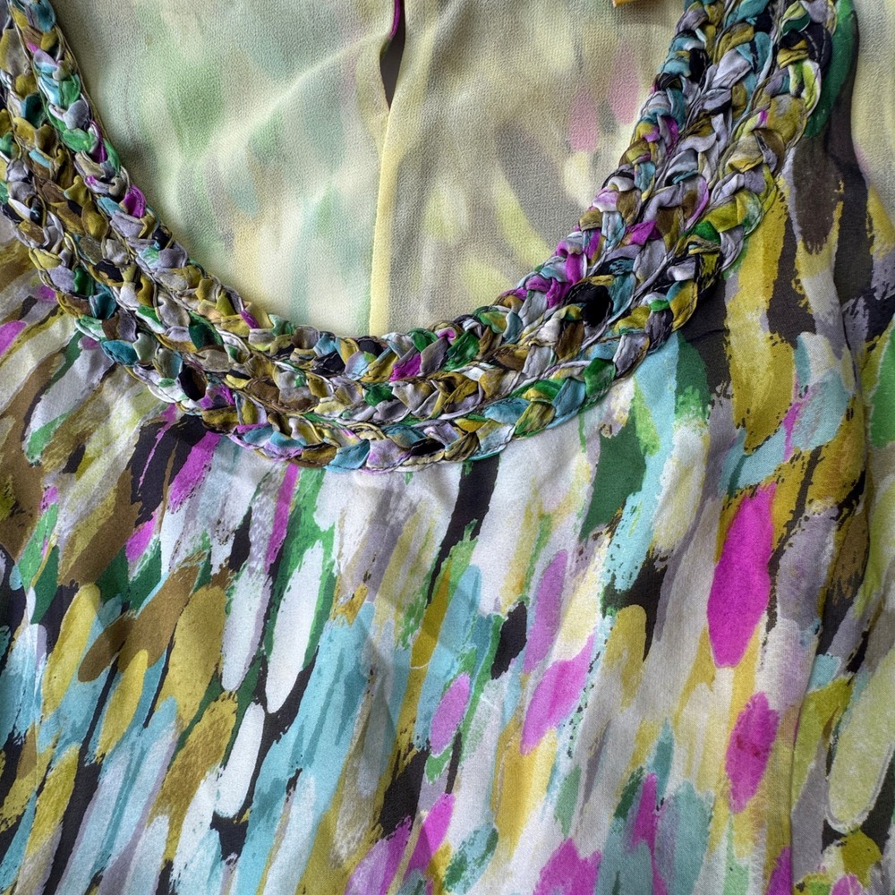 Anthropologie Leifsdottir Silk Yellow Watercolor Tiered Dress Women 4 Boho Artsy - Picture 8 of 12